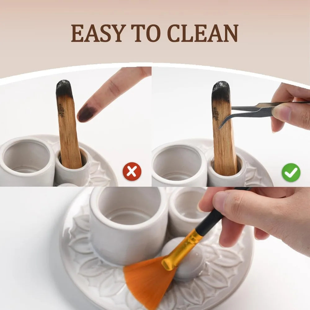 4 in 1 Incense Burner Holder,Sage Holder for Burning,Palo Santo Holder,Candle Holder,Ceramic Incense Burner Ash Catcher Tray for