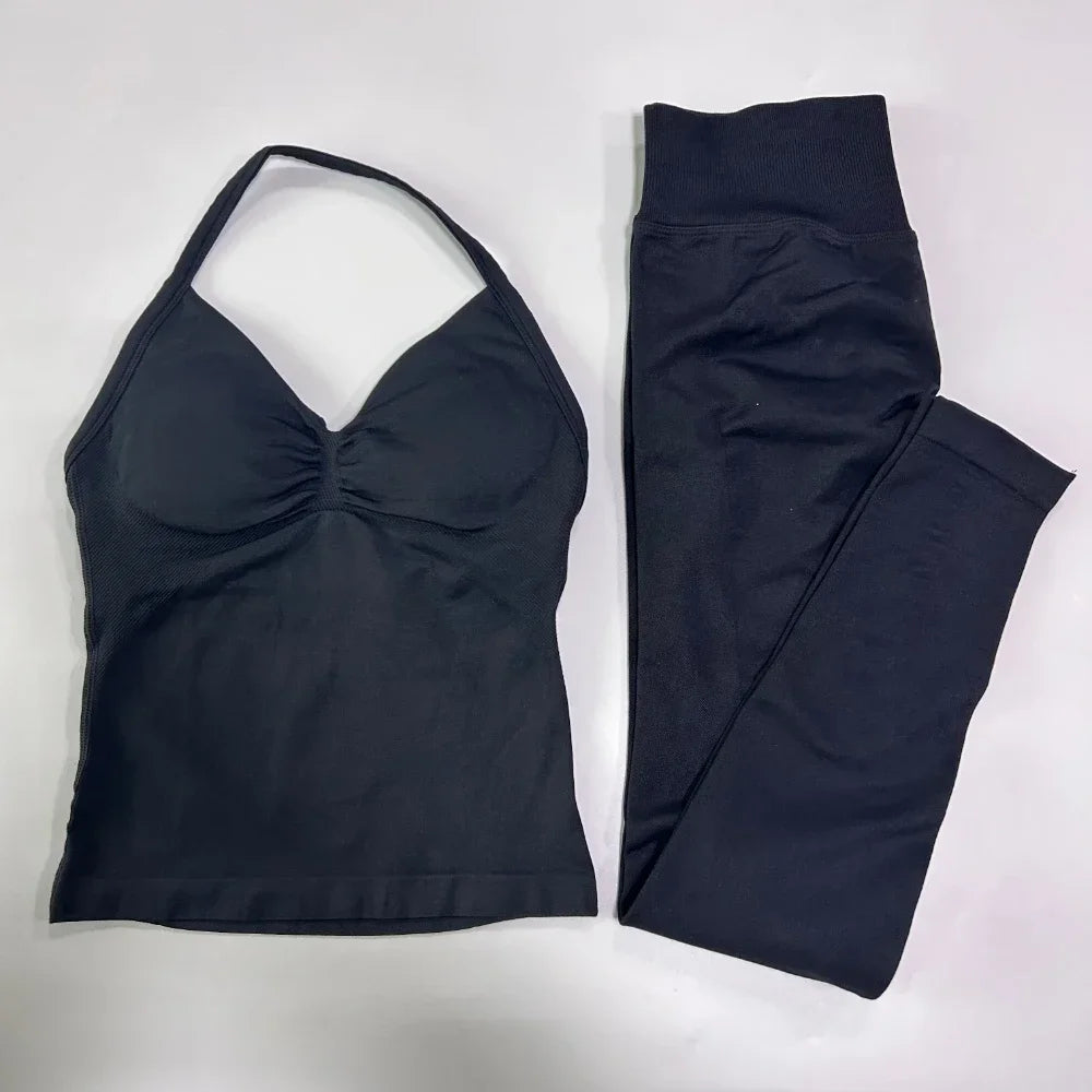 Seamless Gym Set Women Tank Tops High Waist Scrunch Yoga Leggings Fitness Clothes