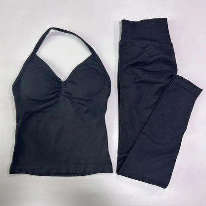 Seamless Gym Set Women Tank Tops High Waist Scrunch Yoga Leggings Fitness Clothes