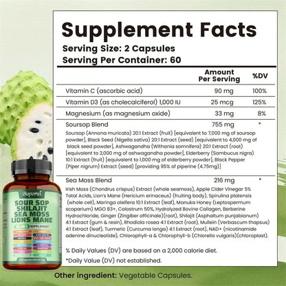 24-In-1 Soursop Supplement - Promote Digestion and Cell Health, Supports Skin, Joint and Bone Health, Strengthens Immunity
