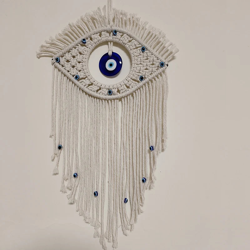 Macrame Wall Hanging Handmade Turkish Evil Eye Pendant Tapestry Nazar Decoration for Home Living Room Wall Home Decoration