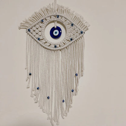 Macrame Wall Hanging Handmade Turkish Evil Eye Pendant Tapestry Nazar Decoration for Home Living Room Wall Home Decoration