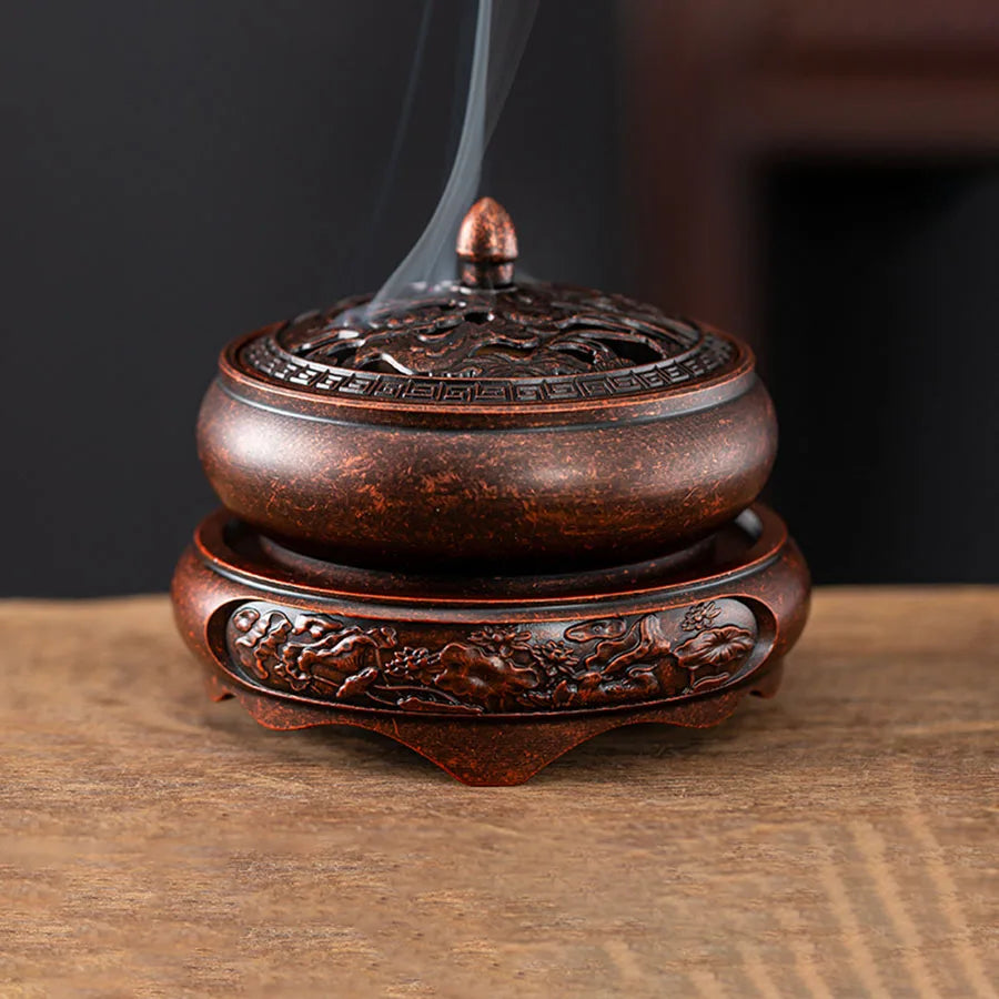 Retro Dragon Phoenix Lotus Golden Lotus Thread Air Creative Design Plate Fragrance Tower Incense Spiral Incense Burner