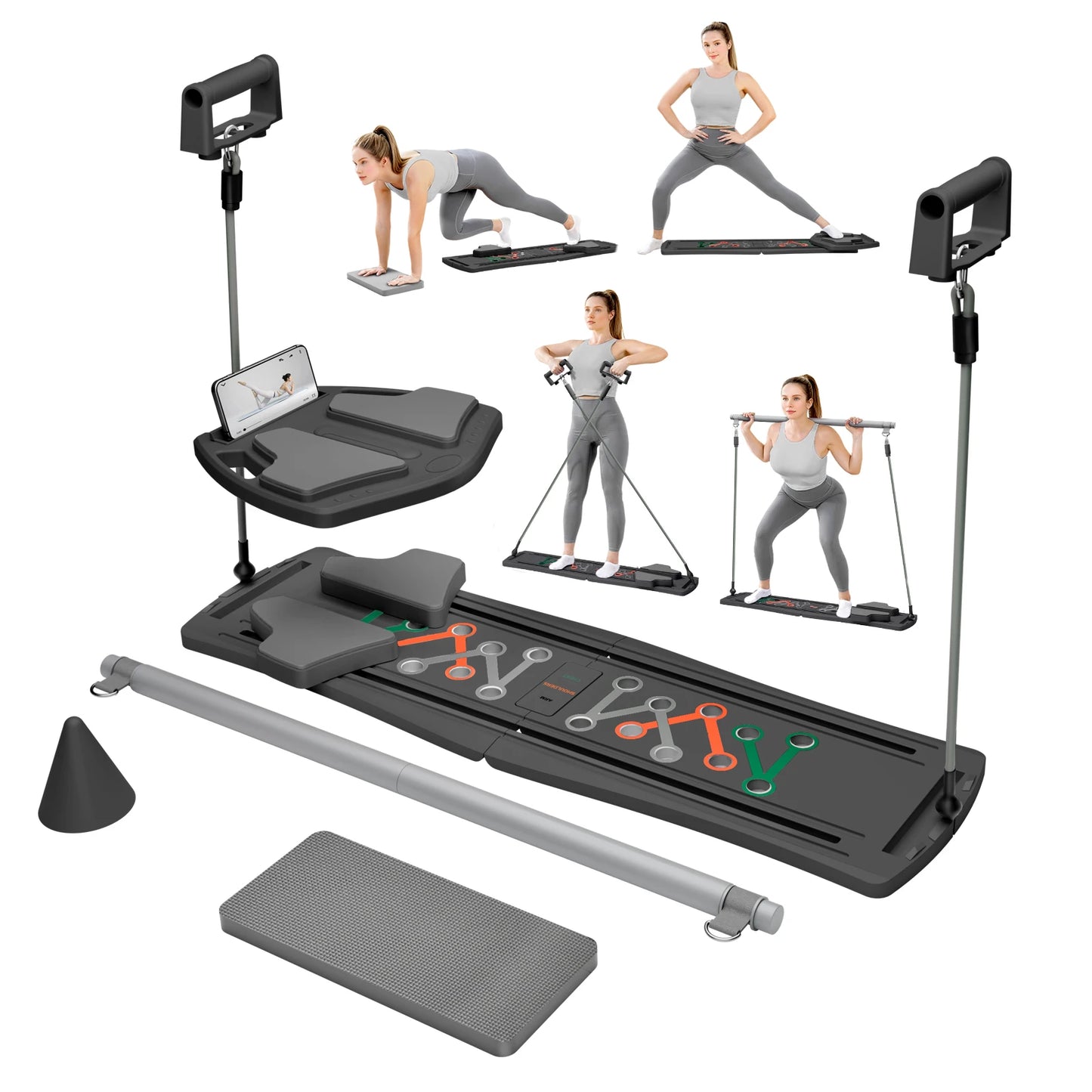 Ab Pilates Board Adjustable Multi-Functional Abdominal Strength Train Full-Body Fitness Workout Resistance Bands for Home Office