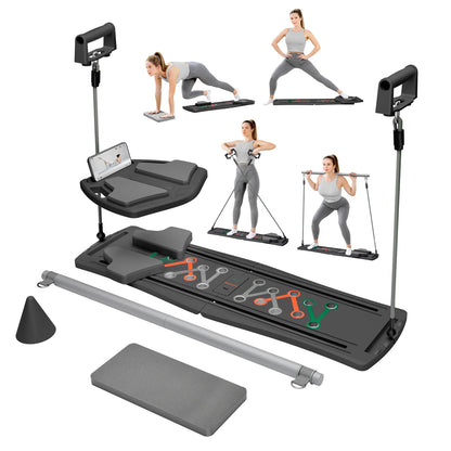 Ab Pilates Board Adjustable Multi-Functional Abdominal Strength Train Full-Body Fitness Workout Resistance Bands for Home Office