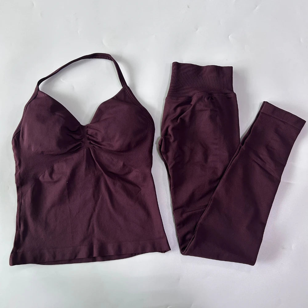 Seamless Gym Set Women Tank Tops High Waist Scrunch Yoga Leggings Fitness Clothes