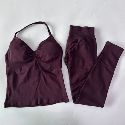 Seamless Gym Set Women Tank Tops High Waist Scrunch Yoga Leggings Fitness Clothes