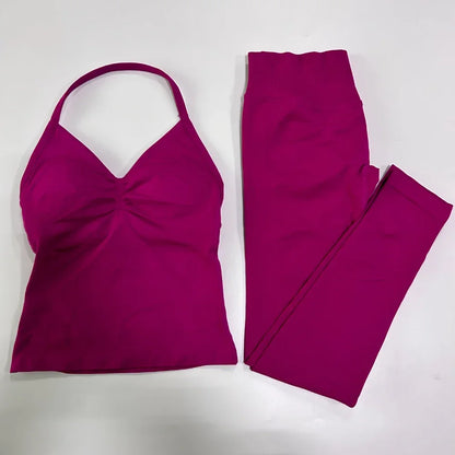 Seamless Gym Set Women Tank Tops High Waist Scrunch Yoga Leggings Fitness Clothes