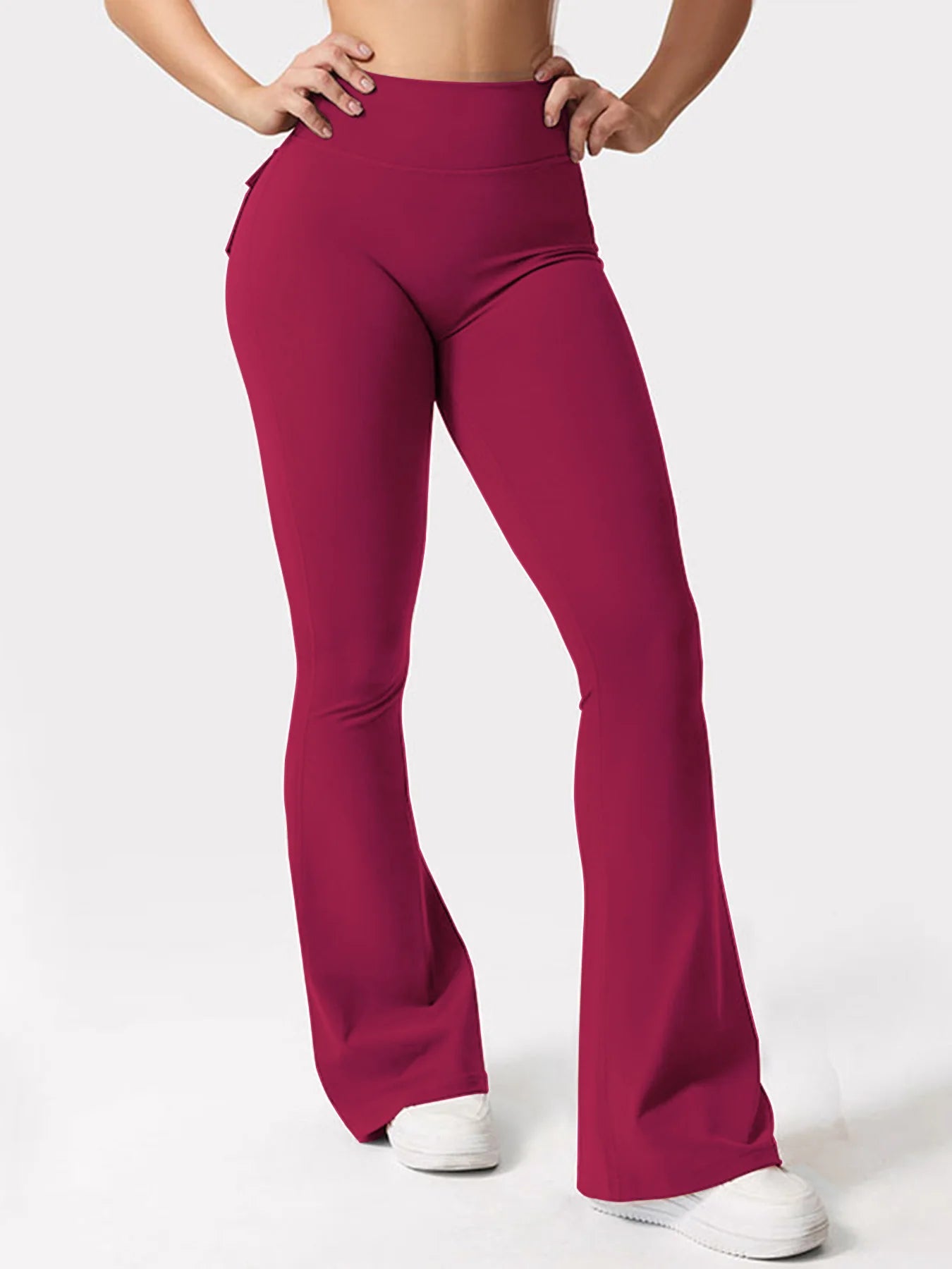 Women's Yoga Flare Trousers, High-Waisted Tummy-Control Wide-Leg  Outdoor Casual Leggings with Pockets, Gym Workout