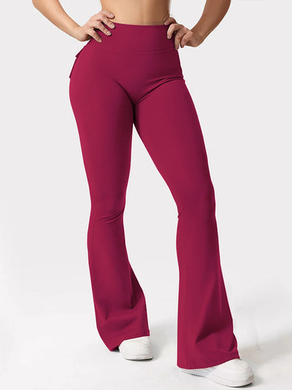 Women's Yoga Flare Trousers, High-Waisted Tummy-Control Wide-Leg  Outdoor Casual Leggings with Pockets, Gym Workout