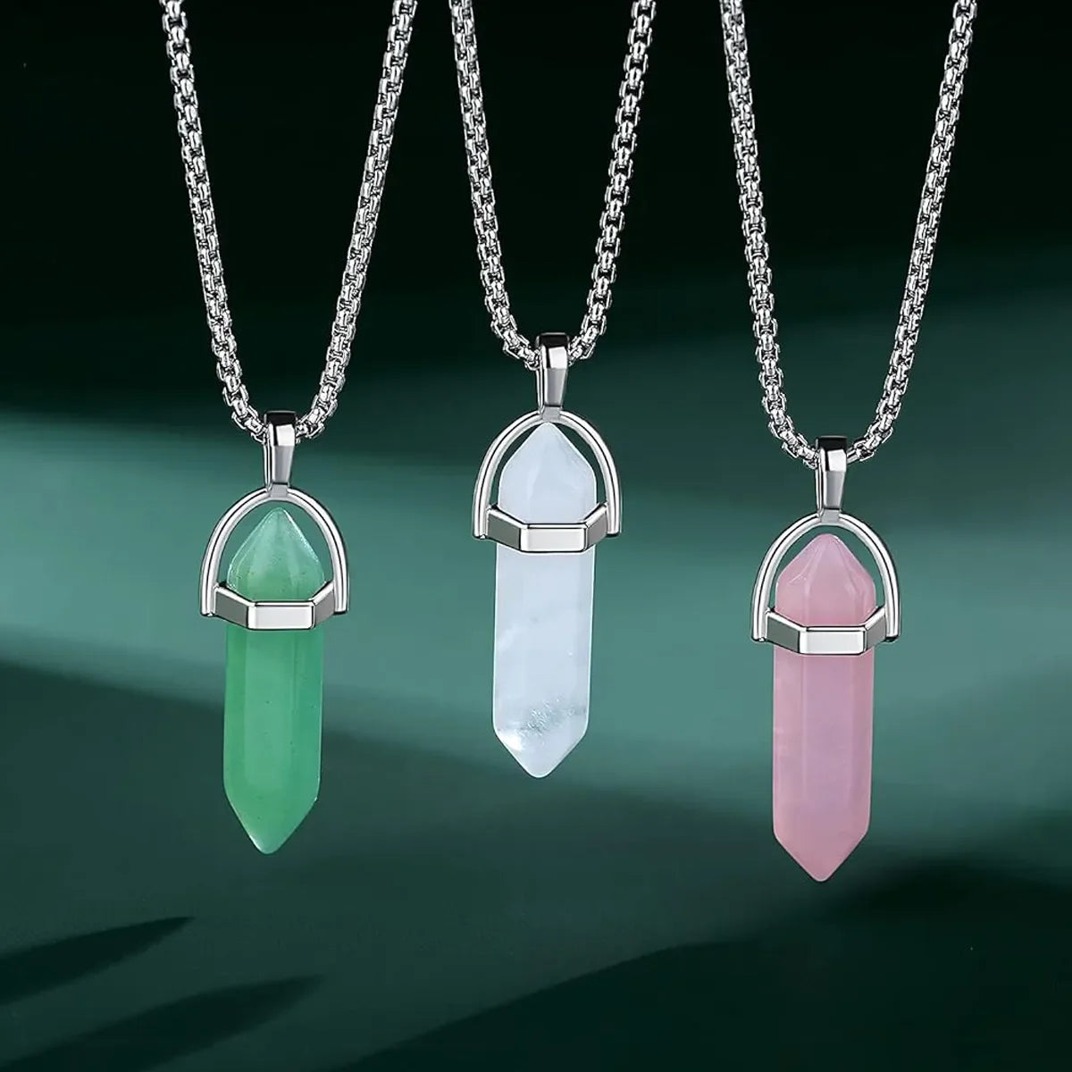 3pcs/set Crystal Necklace Healing Amethyst Black Obsidian Hexagonal Gemstone Pendant Necklace Spiritual Natural Reiki Quartz Tig