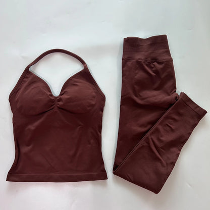Seamless Gym Set Women Tank Tops High Waist Scrunch Yoga Leggings Fitness Clothes