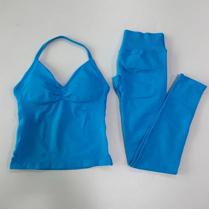 Seamless Gym Set Women Tank Tops High Waist Scrunch Yoga Leggings Fitness Clothes