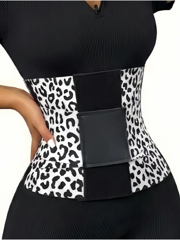 Women's Leopard Print Waist Trainer Double Belt Adjustable Closure High Compression Tummy Control Waistband Slimming Shaper