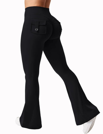 Women's Yoga Flare Trousers, High-Waisted Tummy-Control Wide-Leg  Outdoor Casual Leggings with Pockets, Gym Workout