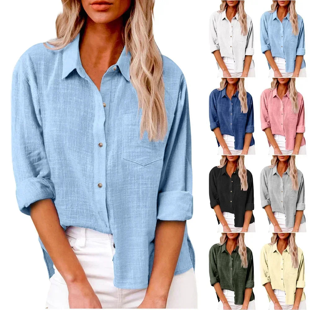 Cotton Linen Long Sleeve  T-Shirt Woman Clothes,Tshirt Elegant Casual Tops Tees Streetwear