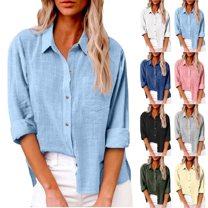 Cotton Linen Long Sleeve  T-Shirt Woman Clothes,Tshirt Elegant Casual Tops Tees Streetwear