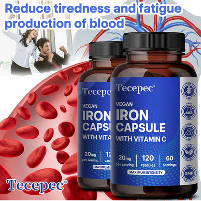 Iron Supplement with Vitamin C - Supports Energy Production, Immune Health, Oxygen Transport & Daily Wellness, Stomach-Friendly