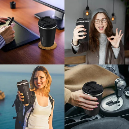  Stainless Steel Coffee Mug Travel Double Leak Proof Car Thermos Cup Tea Coffee Mug Reusable Hot Cold Drinks Insulated Cup