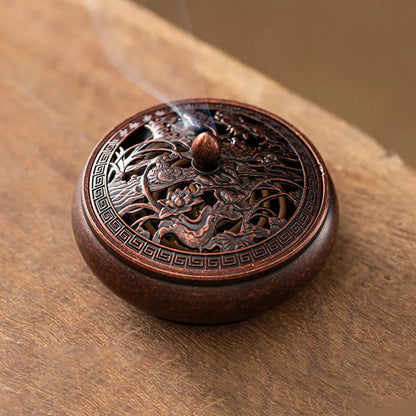 Retro Dragon Phoenix Lotus Golden Lotus Thread Air Creative Design Plate Fragrance Tower Incense Spiral Incense Burner