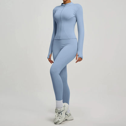 2Pcs Jacket Yoga Sets Women Long Sleeve Zipper Slim Sports Shirts Hip Lifting Leggings Fitness Running Workout Suits Tracksuit