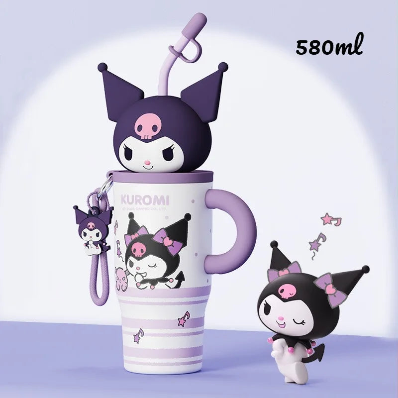 X&W 580ML Sanrio Series Thermos 316 Stainless Steel Doll Head Design Straw Insulated Cup Hello Kitty Kuromi Water Bottle Cutecup