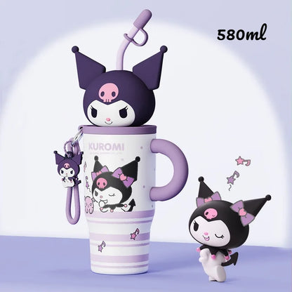 X&W 580ML Sanrio Series Thermos 316 Stainless Steel Doll Head Design Straw Insulated Cup Hello Kitty Kuromi Water Bottle Cutecup