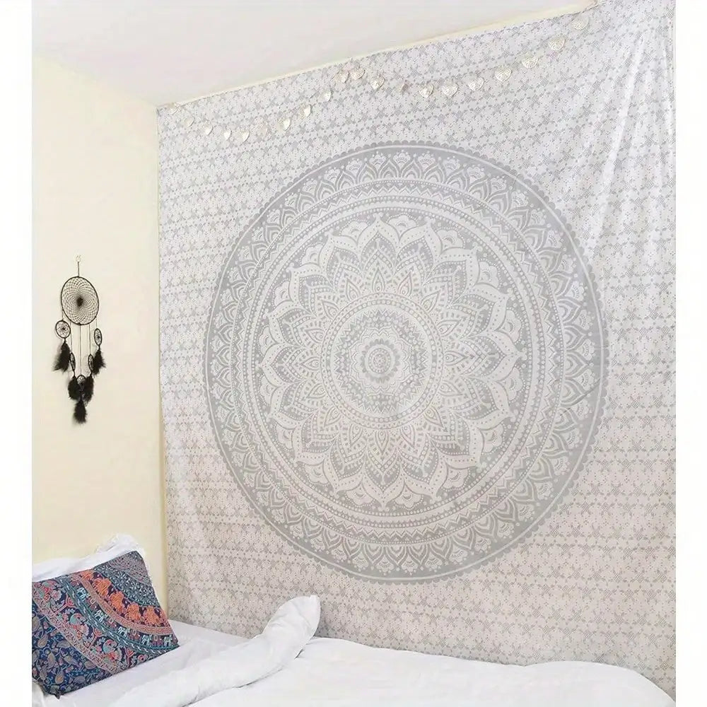 Grey Mandala Tapestry Wall Hanging Bohemian  Decor for Bedroom, Living Room