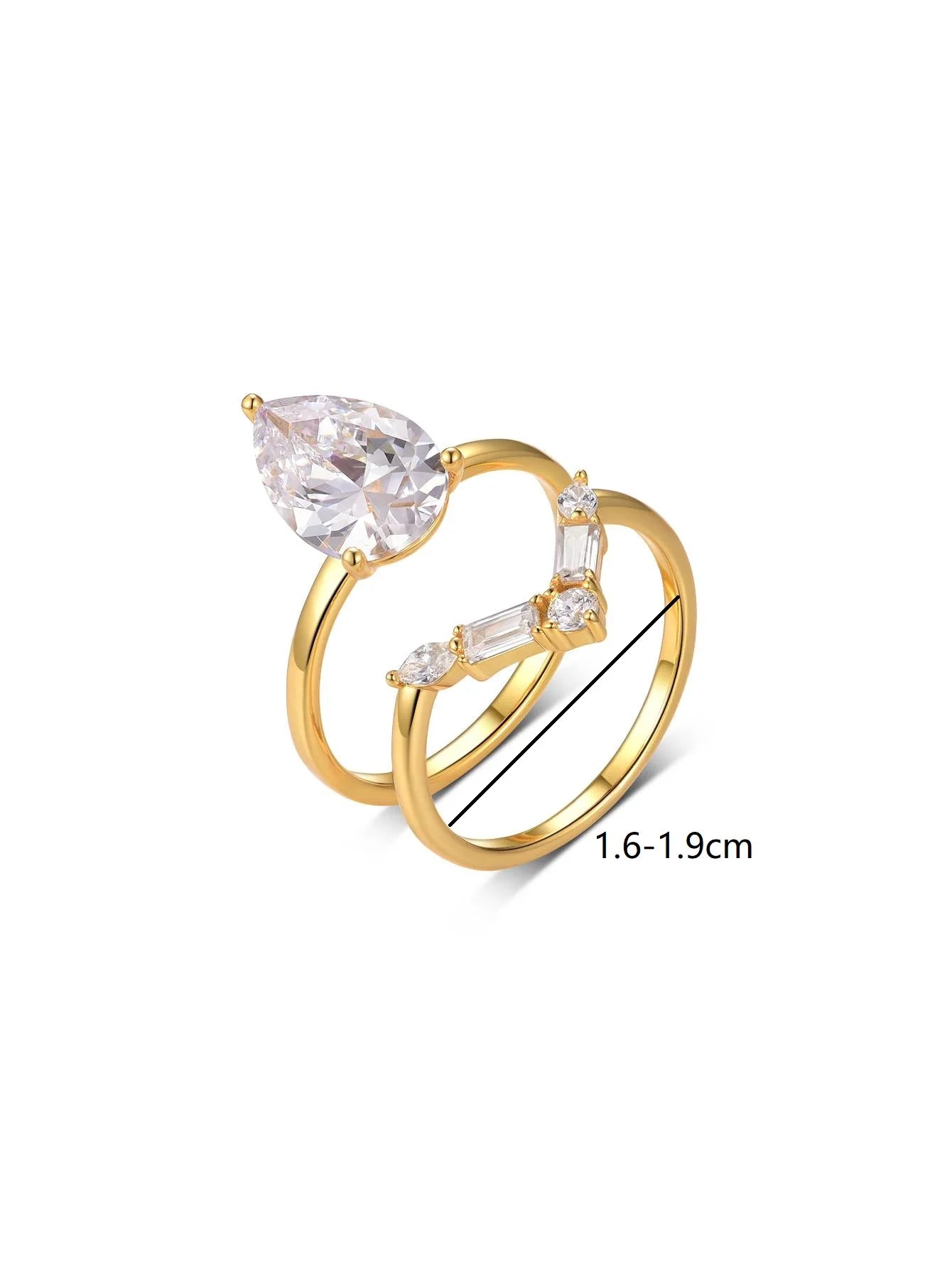 2PC S925 Sterling Silver Water Drop 4CT Moissanite Ring Set Fine Jewelry Gold Plated 18k
