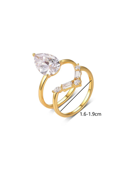 2PC S925 Sterling Silver Water Drop 4CT Moissanite Ring Set Fine Jewelry Gold Plated 18k