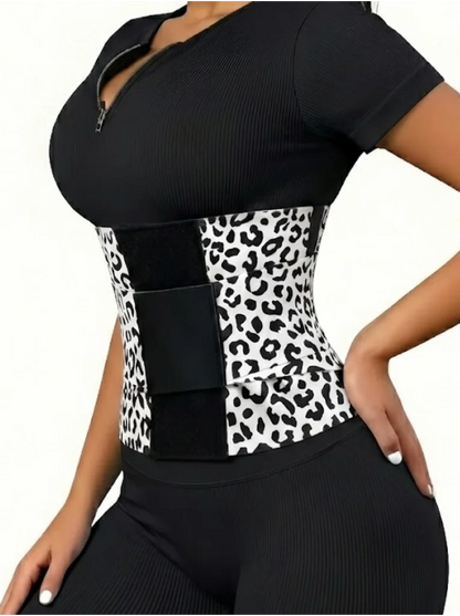 Women's Leopard Print Waist Trainer Double Belt Adjustable Closure High Compression Tummy Control Waistband Slimming Shaper