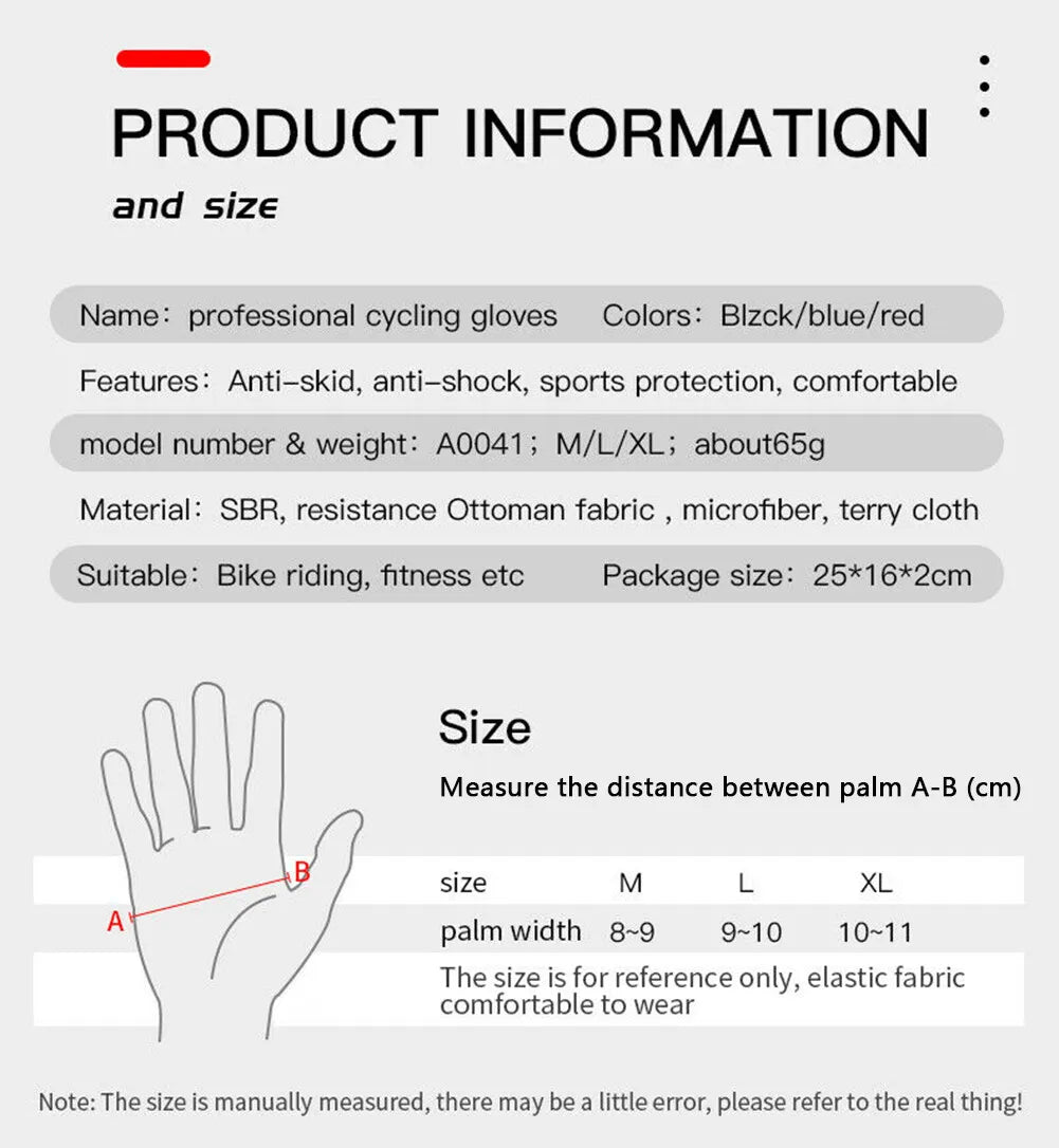 Cycling Gloves Full Finger BMX Mountain Bike Gloves with Touchscreen MTB Padded Anti-Slip Grips for Men Women