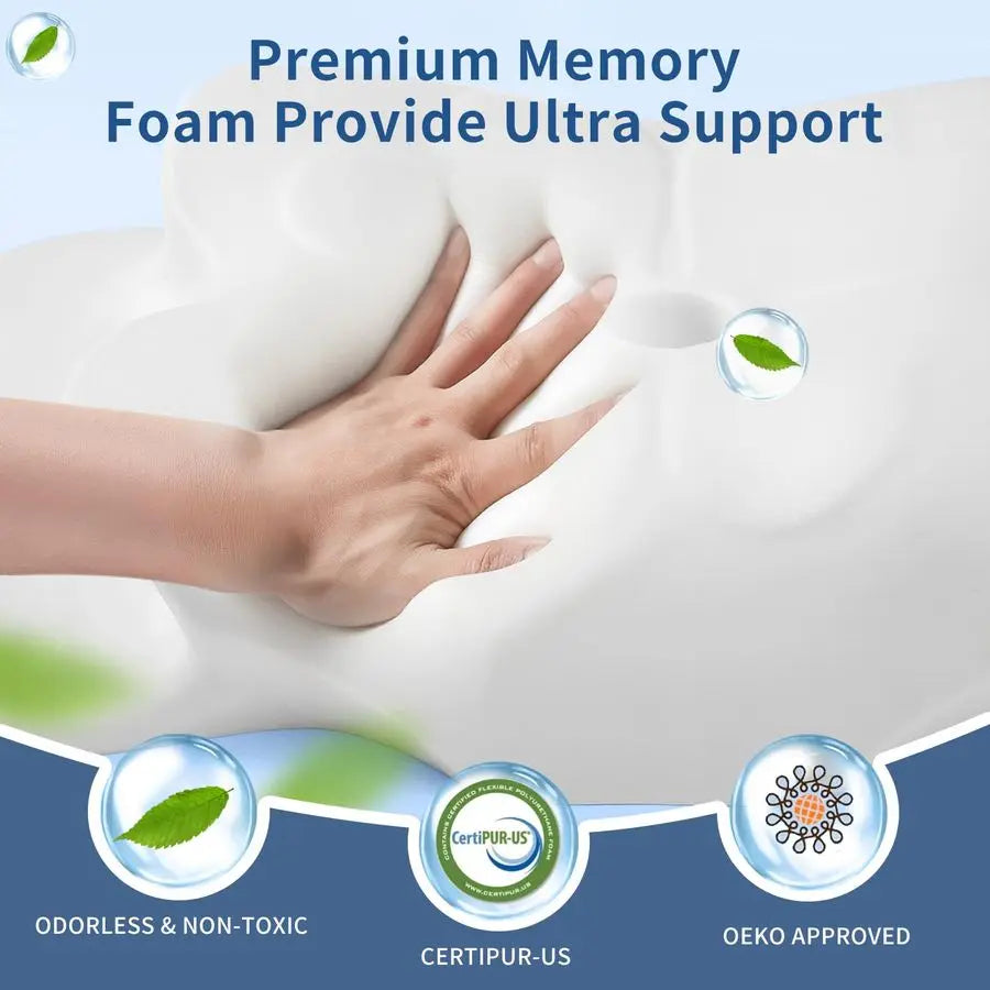 Neck Pillow for Pain Relief Memory Foam Cooling Pillow for Side Sleepers, Adjustable Orthopedic Pillow with Removable Breathable