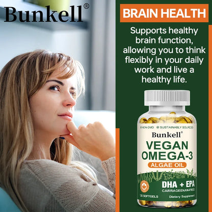 Vegan Omega 3 Algae Oil, with DHA & EPA, Heart, Brain, and Eye Health, Fish Oil Alternative, 30/60/120 Softgel Capsules, Non-GMO
