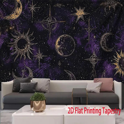 Bohemian Sun & Moon Tapestry,Polyester square wall hanging Decor