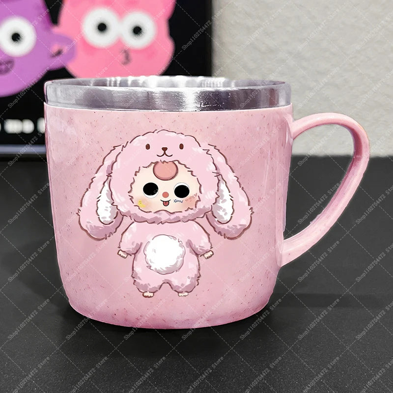 Girl Cute Stainless Steel Water Bottle Anime Baby Three Portable Milk Tea Juice Cup Kids Cartoon Cold Drink Container Mug Gifts