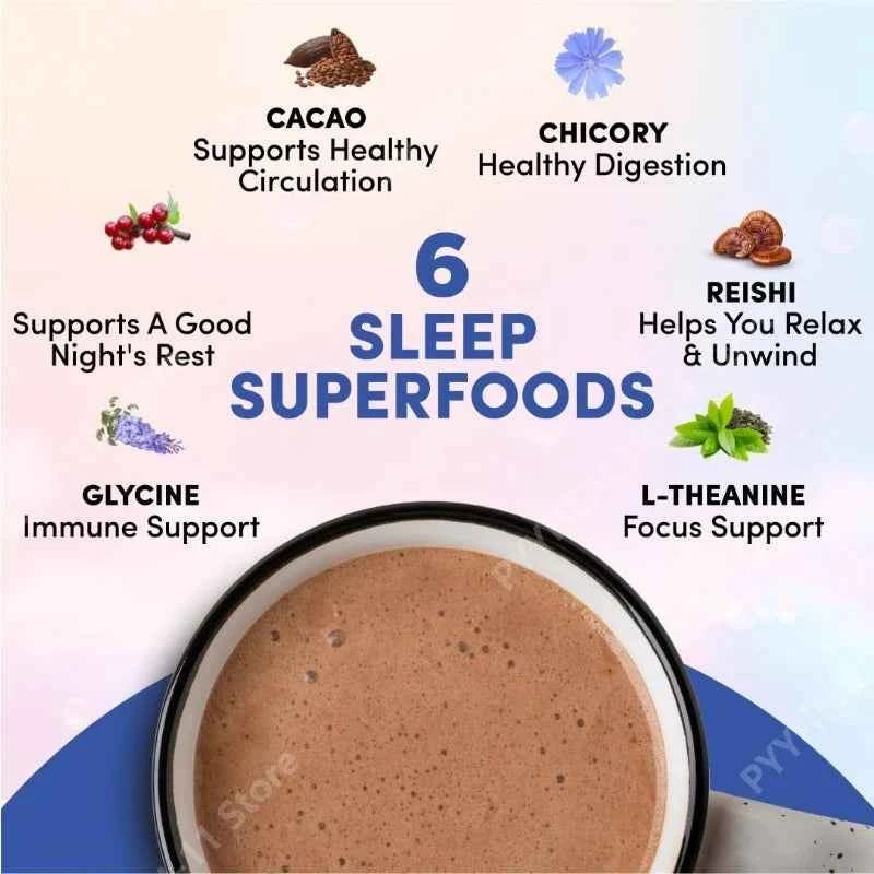 Mushroom Cocoa Powder Sleep Supplement with 6 Adaptogenic Mushroom Blend Reishi L-Theanine and Glycine To Help Fall Asleep