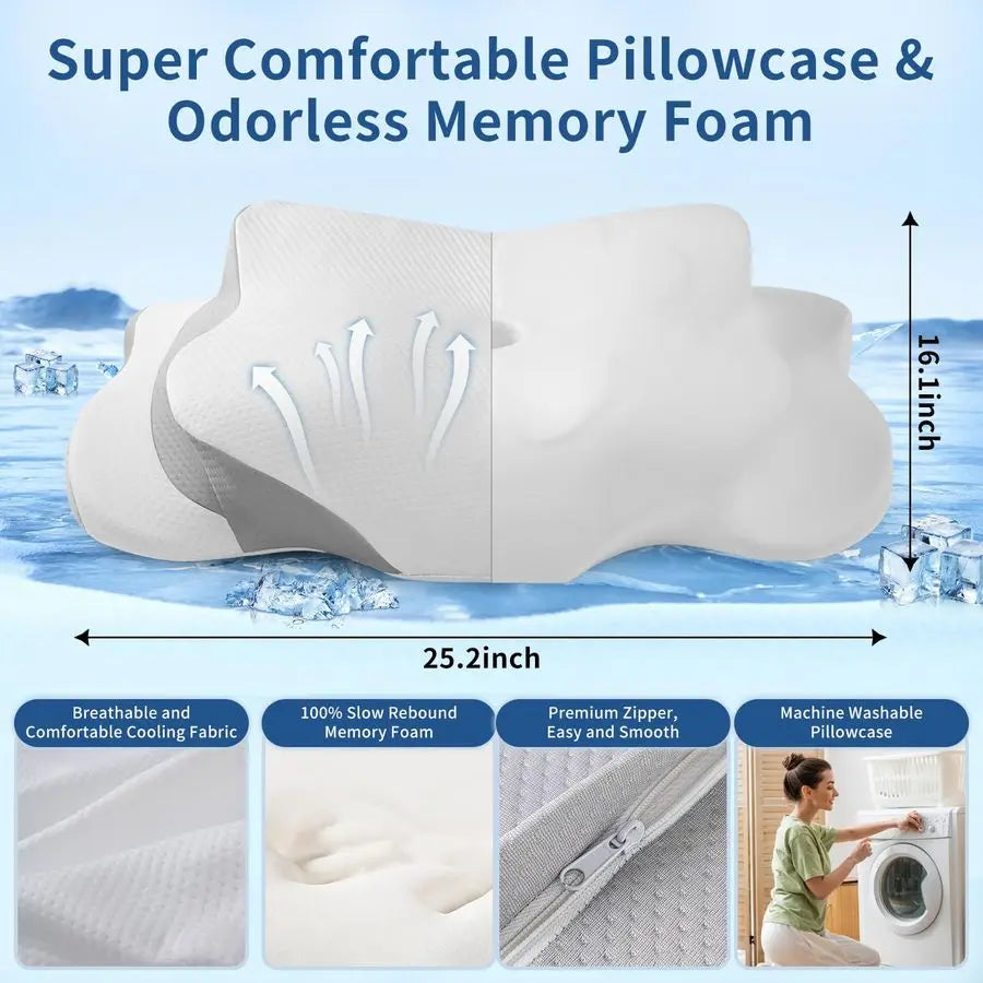 Neck Pillow for Pain Relief Memory Foam Cooling Pillow for Side Sleepers, Adjustable Orthopedic Pillow with Removable Breathable