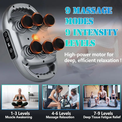 6 Head Massage Gun Deep Tissue with 9 Levels and 9 Modes Electric Massager Tool for Legs Arms Waist Back Buttocks - Full Body M