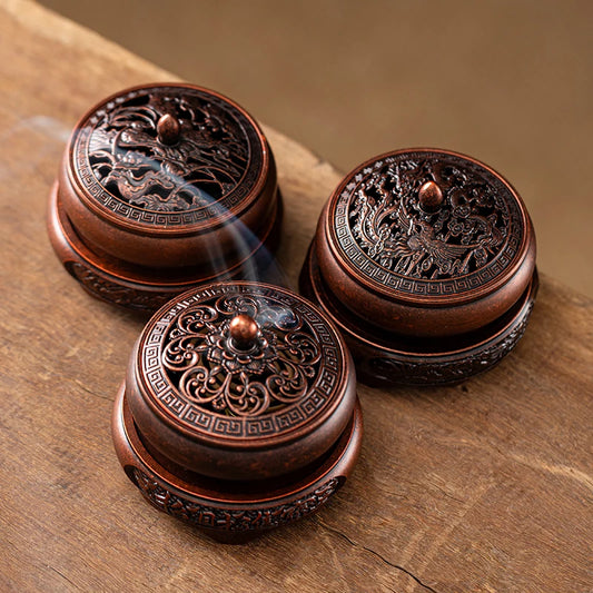Retro Dragon Phoenix Lotus Golden Lotus Thread Air Creative Design Plate Fragrance Tower Incense Spiral Incense Burner