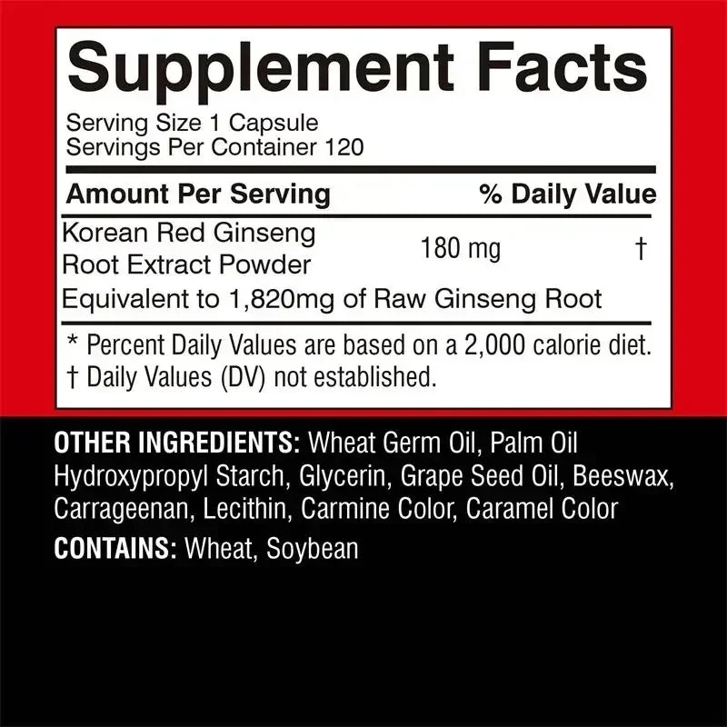 Korean Red Ginseng Supplement - Supports Overall Health, Boosts Energy Production, Relieves Stress, and Strengthens ImmunitySupp