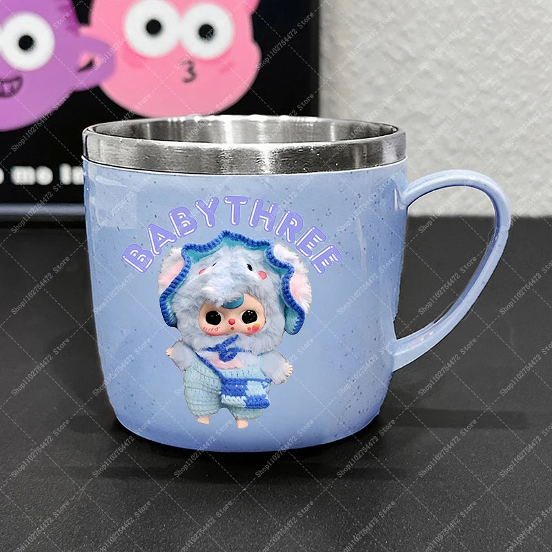 Girl Cute Stainless Steel Water Bottle Anime Baby Three Portable Milk Tea Juice Cup Kids Cartoon Cold Drink Container Mug Gifts