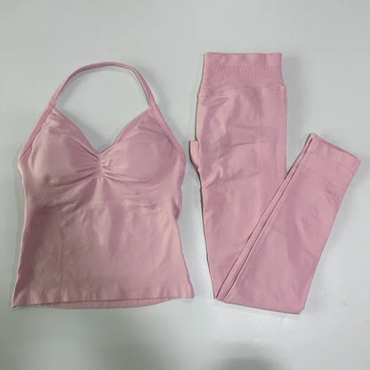 Seamless Gym Set Women Tank Tops High Waist Scrunch Yoga Leggings Fitness Clothes