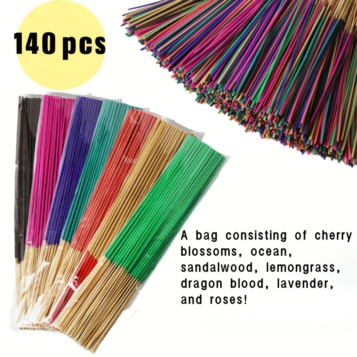 140pcs Scented Incense Sticks Set – Cherry, Ocean, Sandalwood Aromas