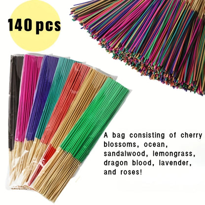 140pcs Scented Incense Sticks Set – Cherry, Ocean, Sandalwood Aromas