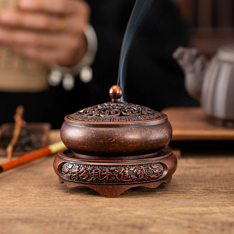 Retro Dragon Phoenix Lotus Golden Lotus Thread Air Creative Design Plate Fragrance Tower Incense Spiral Incense Burner
