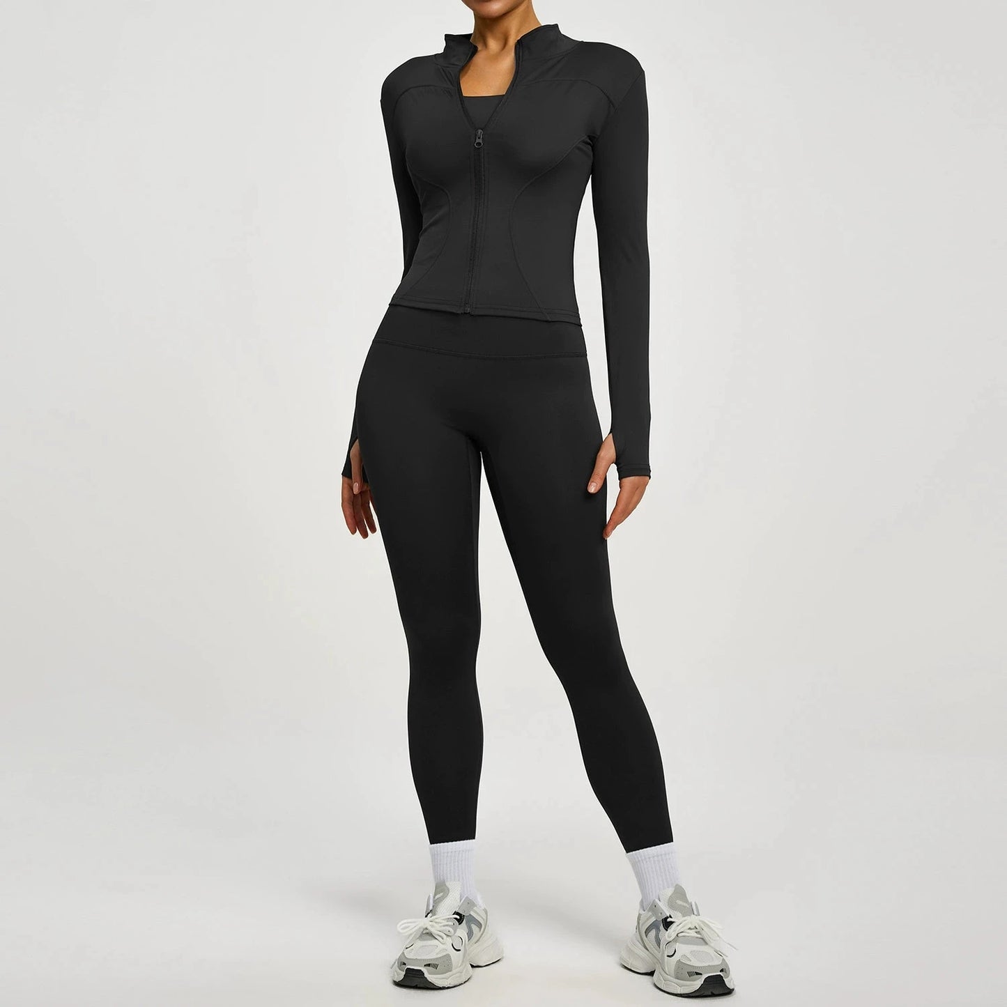 2Pcs Jacket Yoga Sets Women Long Sleeve Zipper Slim Sports Shirts Hip Lifting Leggings Fitness Running Workout Suits Tracksuit