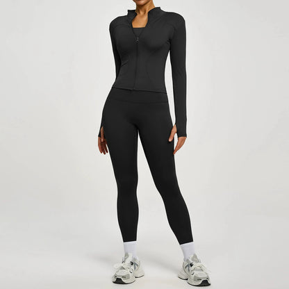 2Pcs Jacket Yoga Sets Women Long Sleeve Zipper Slim Sports Shirts Hip Lifting Leggings Fitness Running Workout Suits Tracksuit
