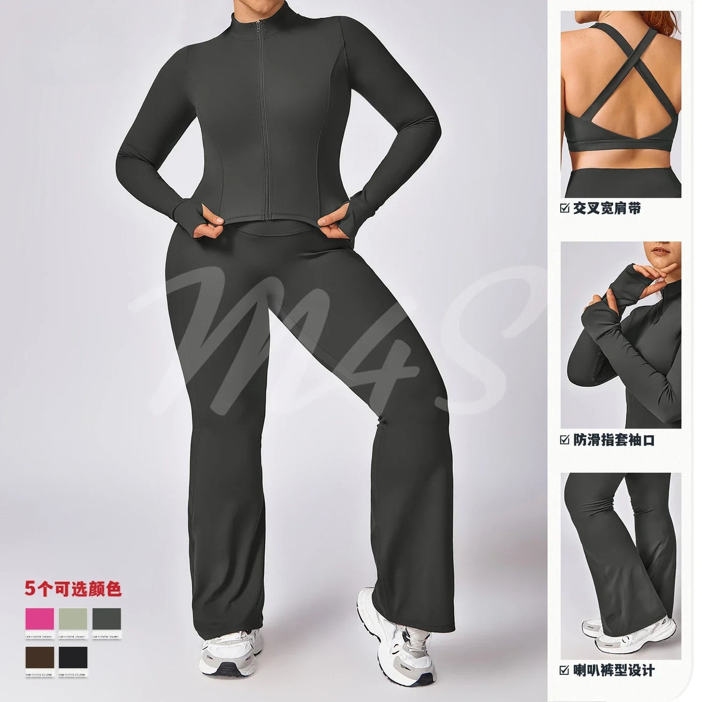 Yoga Set Plus Size for Women Workout Gym Set Sport Jacket Leggings Running Shorts Tracksuit Clothes for Big Size Flared Pants