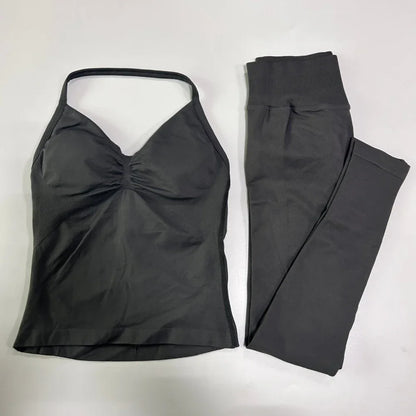 Seamless Gym Set Women Tank Tops High Waist Scrunch Yoga Leggings Fitness Clothes
